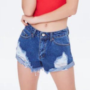 Forever 21 Women's Raw Hem Concert Jean Short in Mid-Wash Size 30 NWT